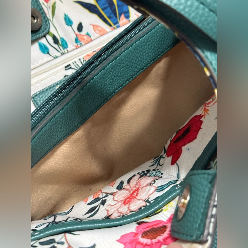 Nanette Lepore Hobo Handbag - Oversized Teal Floral Lined Purse - Picture 3 of 4